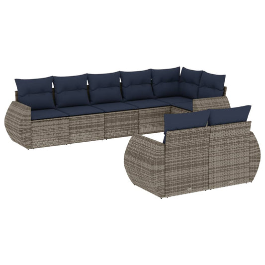 8-teiliges Gartensofa-Set mit Kissen, grau, Polyrattan