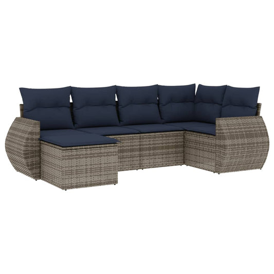 6-teiliges Gartensofa-Set mit Kissen, grau, Polyrattan