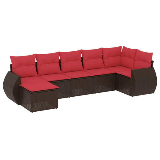 7-teiliges Gartensofa-Set mit Kissen, braun, Polyrattan