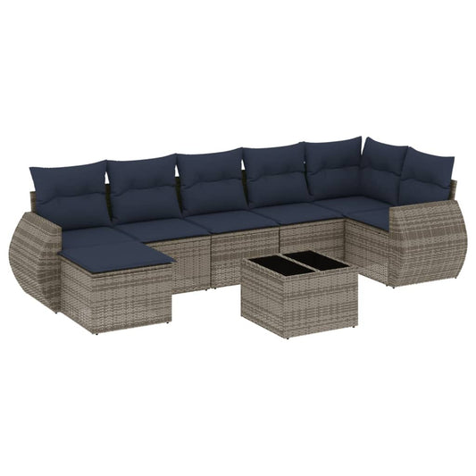 8-teiliges Gartensofa-Set mit Kissen, grau, Polyrattan
