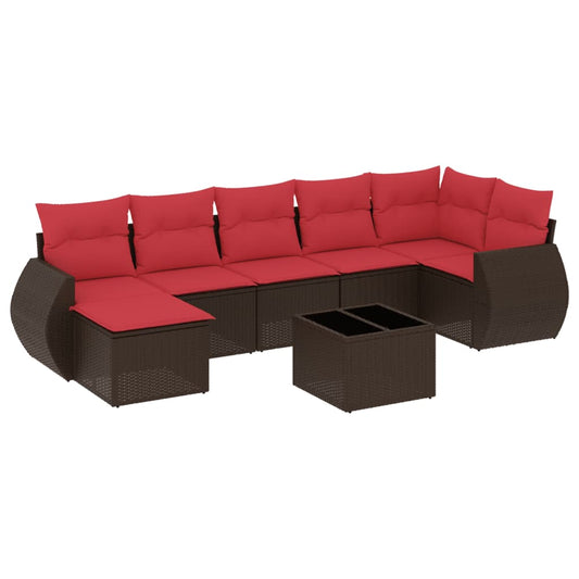 8-teiliges Gartensofa-Set mit Kissen, braun, Polyrattan