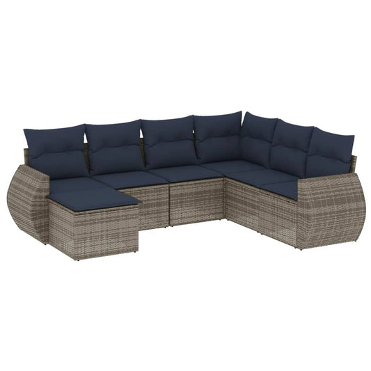 7-teiliges Gartensofa-Set mit Kissen, grau, Polyrattan