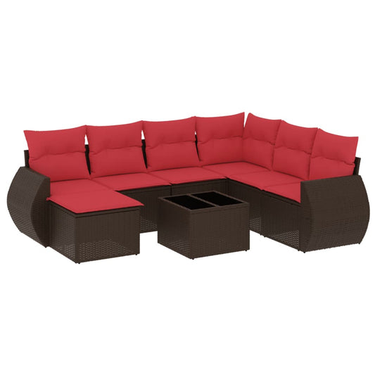 8-teiliges Gartensofa-Set mit Kissen, braun, Polyrattan
