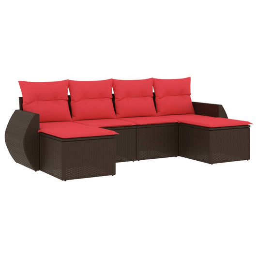 6-teiliges Gartensofa-Set mit Kissen, braun, Polyrattan