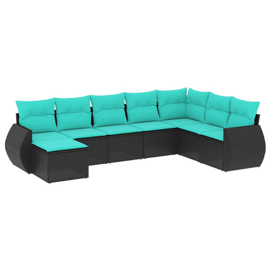 8-teiliges Gartensofa-Set mit Kissen, schwarzes Polyrattan
