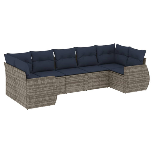 7-teiliges Gartensofa-Set mit Kissen, grau, Polyrattan
