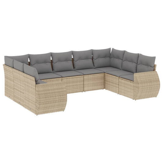 9-tlg. Garten-Sofagarnitur mit Kissen Beige Poly Rattan