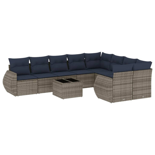 10-teiliges Gartensofa-Set mit Kissen, grau, Polyrattan