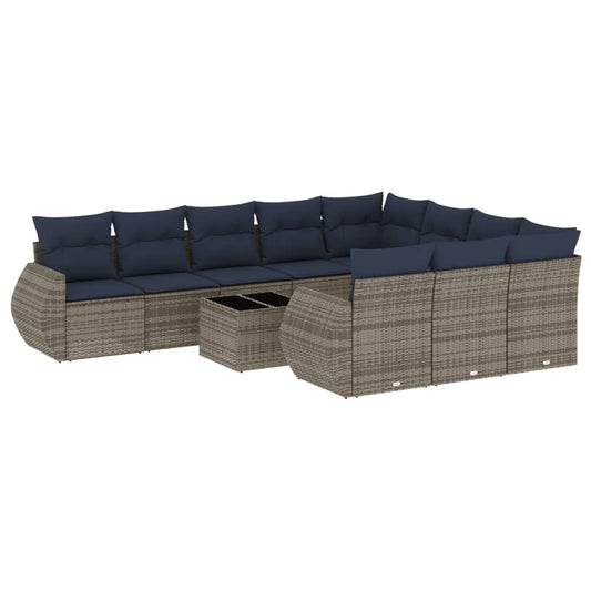 11-teiliges Gartensofa-Set mit Kissen, grau, Polyrattan