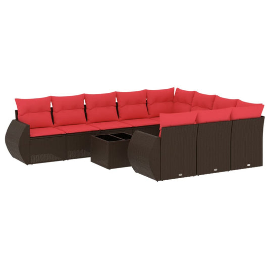 11-teiliges Gartensofa-Set mit Kissen, braun, Polyrattan