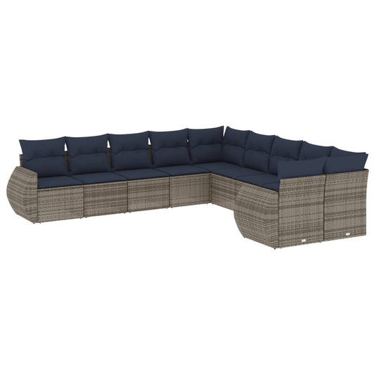 10-teiliges Gartensofa-Set mit Kissen, grau, Polyrattan