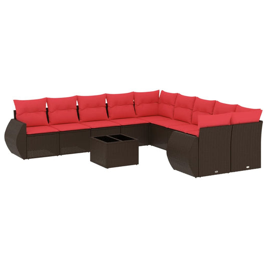 11-teiliges Gartensofa-Set mit Kissen, braun, Polyrattan