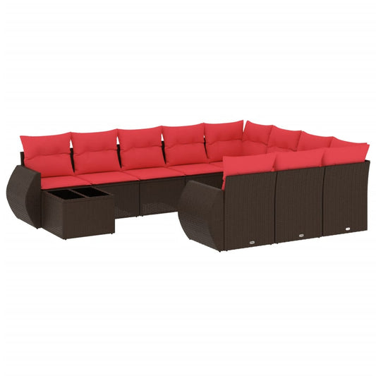 11-teiliges Gartensofa-Set mit Kissen, braun, Polyrattan