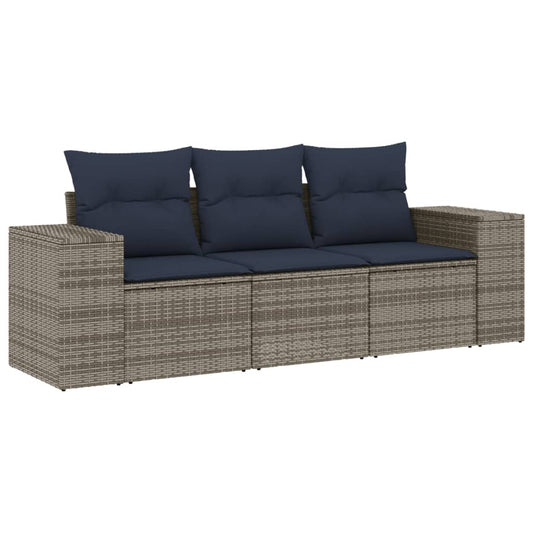 3-teiliges Gartensofa-Set mit Kissen, grau, Polyrattan