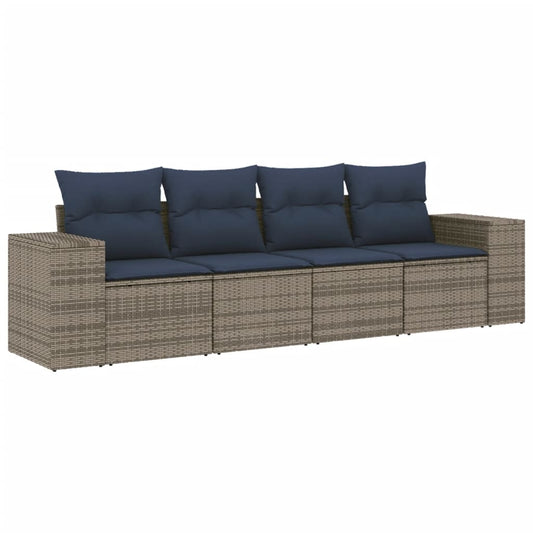4-teiliges Gartensofa-Set mit Kissen, grau, Polyrattan