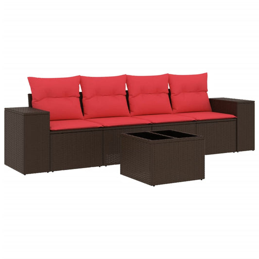 5-teiliges Gartensofa-Set mit Kissen, braun, Polyrattan
