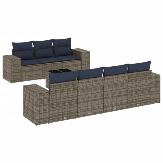 8-teiliges Gartensofa-Set mit Kissen, grau, Polyrattan