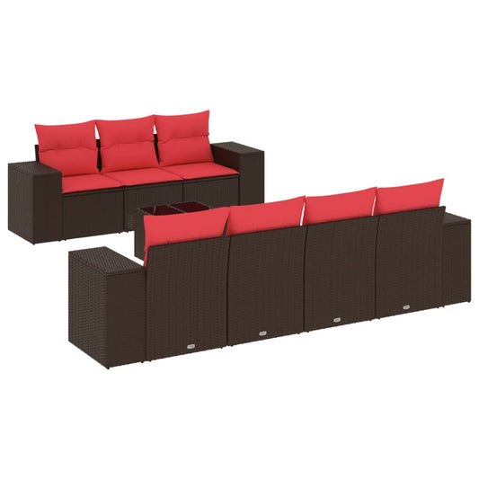 8-teiliges Gartensofa-Set mit Kissen, braun, Polyrattan