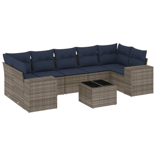 8-teiliges Gartensofa-Set mit Kissen, grau, Polyrattan