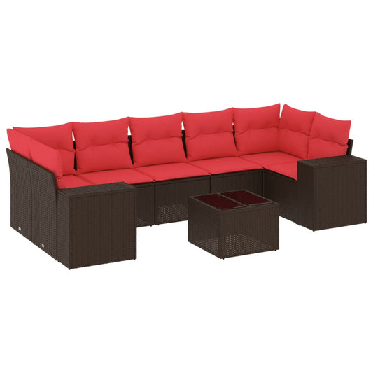 8-teiliges Gartensofa-Set mit Kissen, braun, Polyrattan