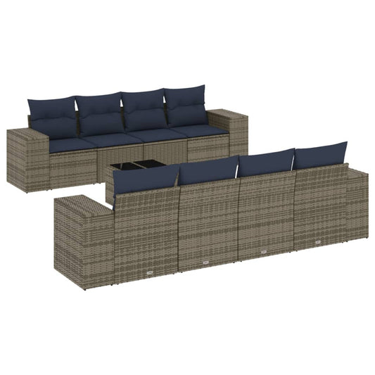 9-teiliges Gartensofa-Set mit Kissen, grau, Polyrattan