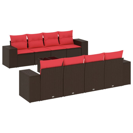 9-teiliges Gartensofa-Set mit Kissen, braun, Polyrattan