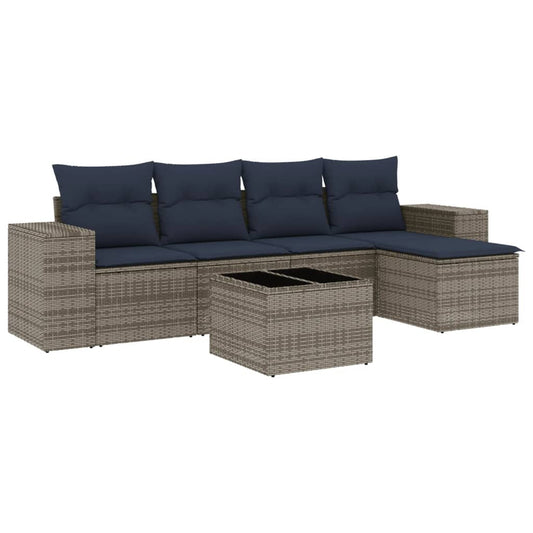6-teiliges Gartensofa-Set mit Kissen, grau, Polyrattan