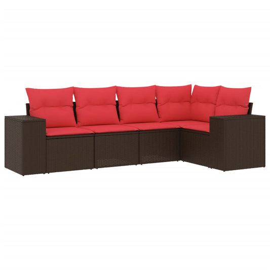 5-teiliges Gartensofa-Set mit Kissen, braun, Polyrattan