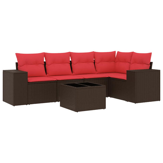6-teiliges Gartensofa-Set mit Kissen, braun, Polyrattan