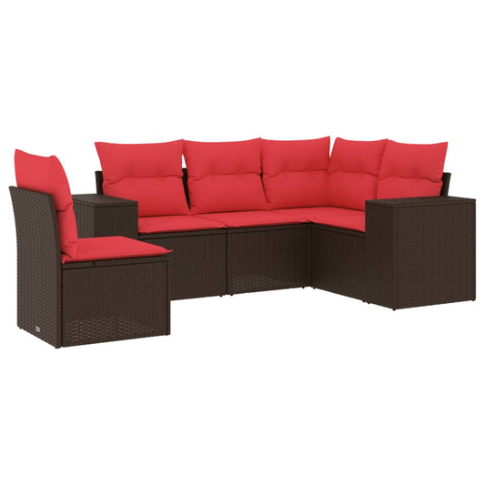 5-teiliges Gartensofa-Set mit Kissen, braun, Polyrattan