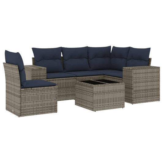 6-teiliges Gartensofa-Set mit Kissen, grau, Polyrattan