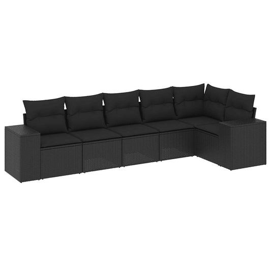 6-tlg. Garten-Sofagarnitur mit Kissen Schwarz Poly Rattan