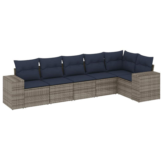 6-teiliges Gartensofa-Set mit Kissen, grau, Polyrattan