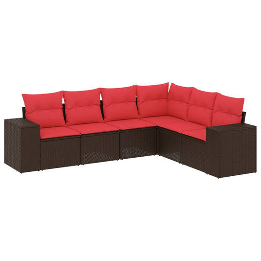 6-teiliges Gartensofa-Set mit Kissen, braun, Polyrattan