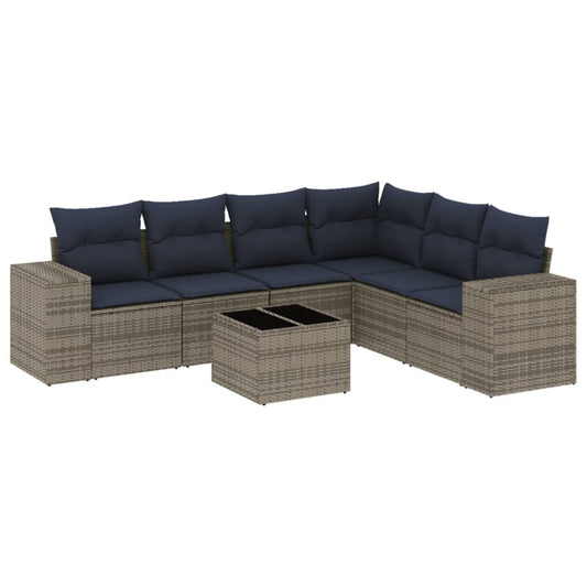 7-teiliges Gartensofa-Set mit Kissen, grau, Polyrattan