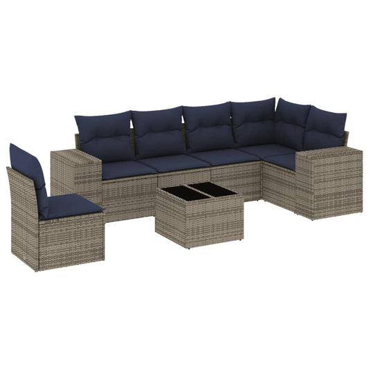 7-teiliges Gartensofa-Set mit Kissen, grau, Polyrattan