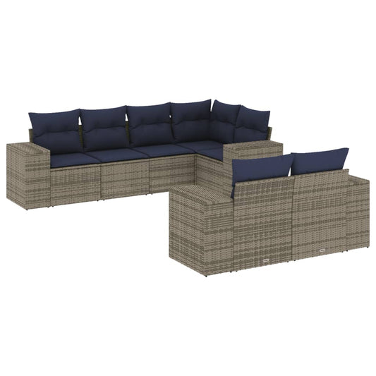 7-teiliges Gartensofa-Set mit Kissen, grau, Polyrattan