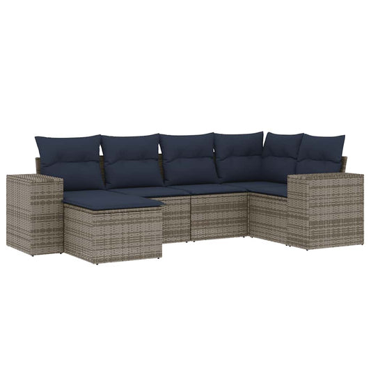 6-teiliges Gartensofa-Set mit Kissen, grau, Polyrattan