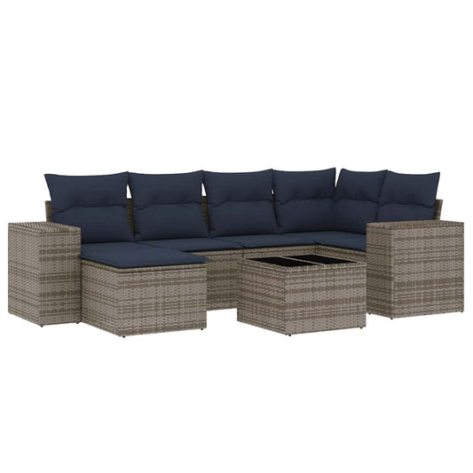 7-teiliges Gartensofa-Set mit Kissen, grau, Polyrattan