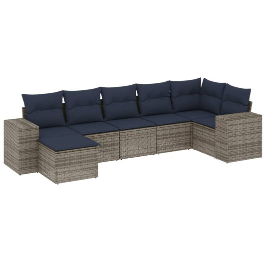 7-teiliges Gartensofa-Set mit Kissen, grau, Polyrattan