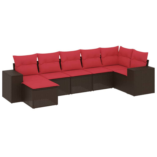 7-teiliges Gartensofa-Set mit Kissen, braun, Polyrattan
