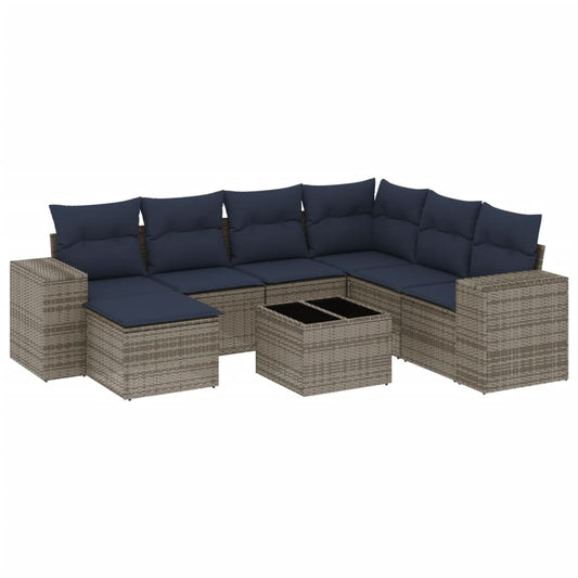 8-teiliges Gartensofa-Set mit Kissen, grau, Polyrattan