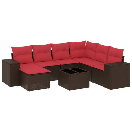 8-teiliges Gartensofa-Set mit Kissen, braun, Polyrattan