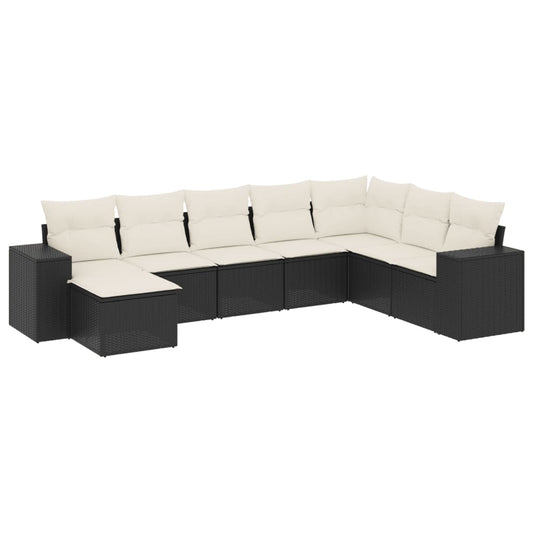 8-tlg. Garten-Sofagarnitur mit Kissen Schwarz Poly Rattan