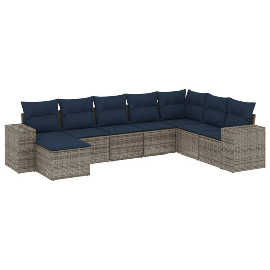 8-teiliges Gartensofa-Set mit Kissen, grau, Polyrattan