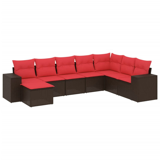 8-teiliges Gartensofa-Set mit Kissen, braun, Polyrattan