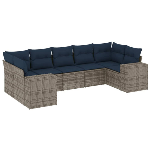7-teiliges Gartensofa-Set mit Kissen, grau, Polyrattan