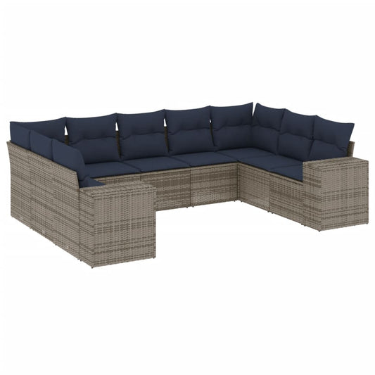 9-teiliges Gartensofa-Set mit Kissen, grau, Polyrattan