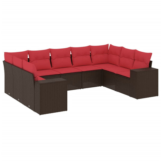 9-teiliges Gartensofa-Set mit Kissen, braun, Polyrattan