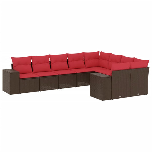 9-teiliges Gartensofa-Set mit Kissen, braun, Polyrattan
